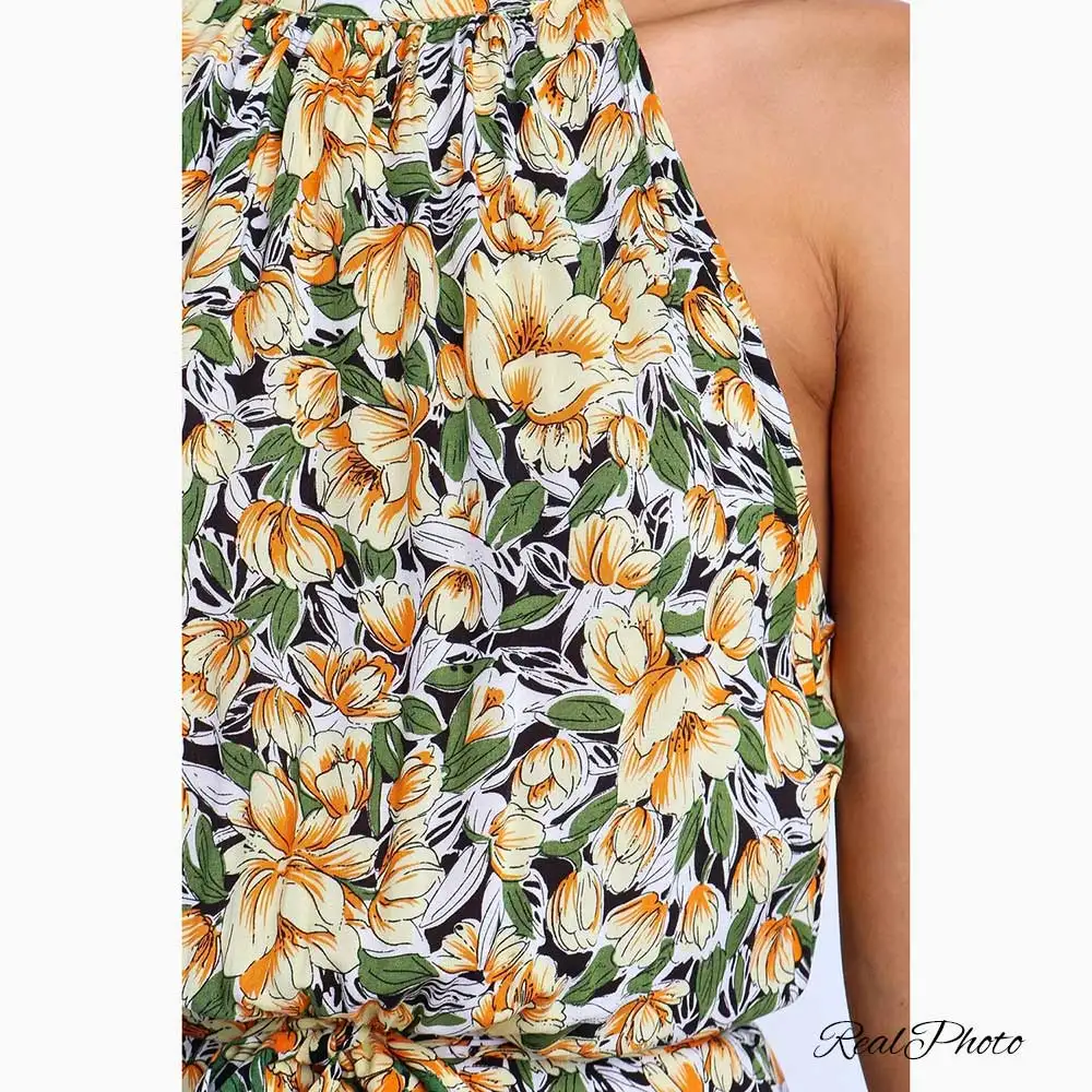 

BOHO SOOLASEA Summer Elegant Sexy beach long Dress Women Print Flowers Polka-dot strap Ladies Halter boho dress women vestidos