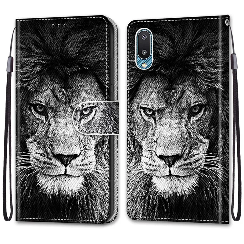 cool animals case for samsung galaxy a02 flip leather case na for a12 a02s a32 a52 a72 a42 5g wallet cover lion bear wolf cats free global shipping
