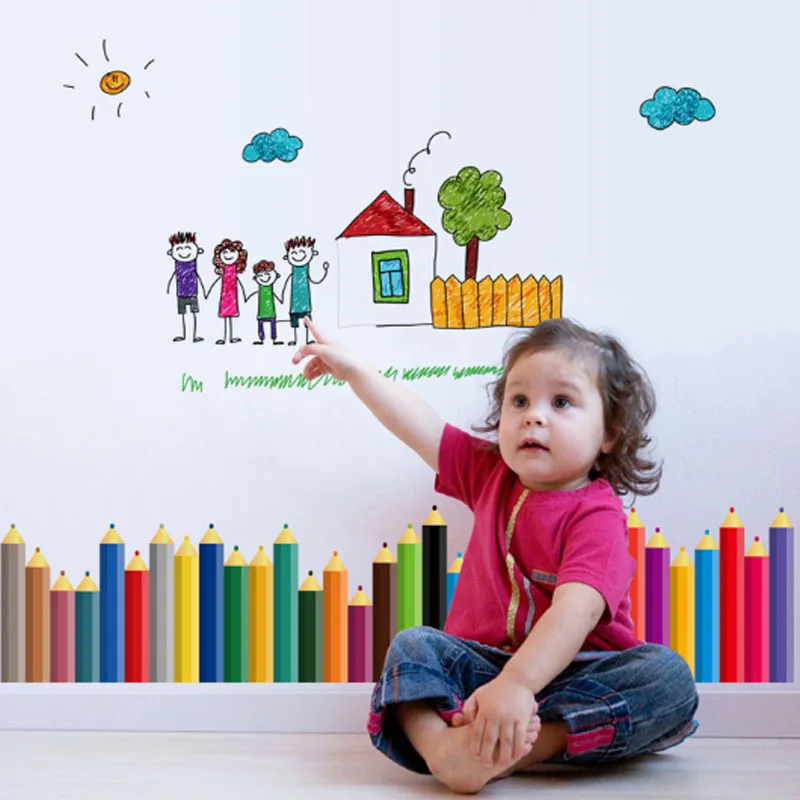 

Colored pencils Waterproof Baseboard Sticker for Kids Boys Room Classrooms Removable Mural Wall Stickers Home Decor