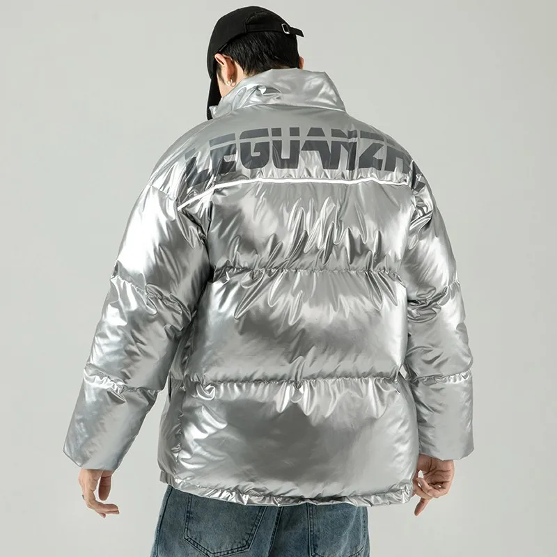 FOJAGANTO Silver Shiny Men Winter Coat Fashion Hooded Warm Thicken Blue Cotton Padded Jacket 2020 New Parka Male | Мужская одежда
