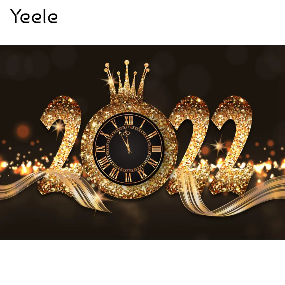 Yeele Happy New Year 2022 Backdrop Christmas Clock Golden Glitter Photography Photographic Decoration Background Photophone  - buy with discount