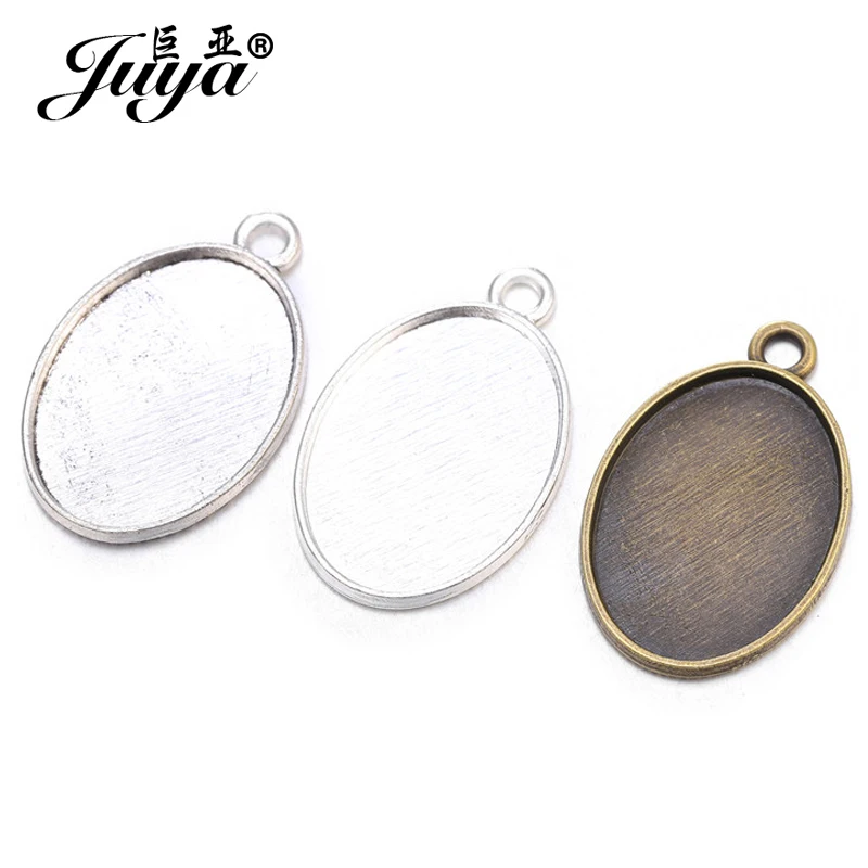 10 шт./лот 18x25 мм Овальный металлический кабошон кулон основа Камея лотки ободок