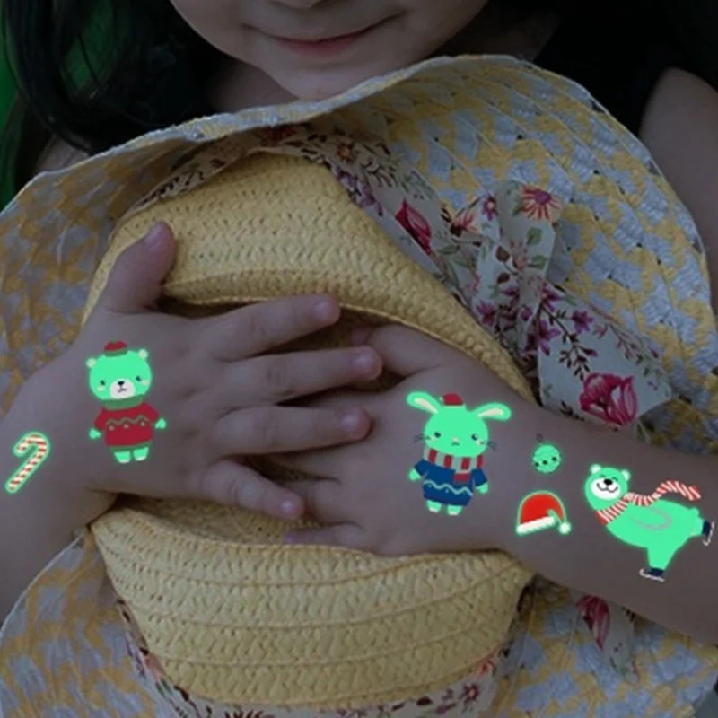 1 лист светящаяся детская Временная тату наклейка поддельная Рождественская