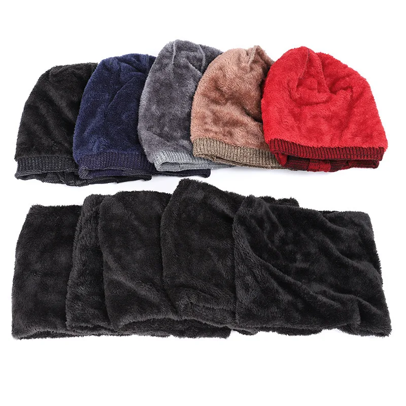 Мужская вязаная теплая шапка Joker однотонная Шапка-шарф одежда из двух предметов