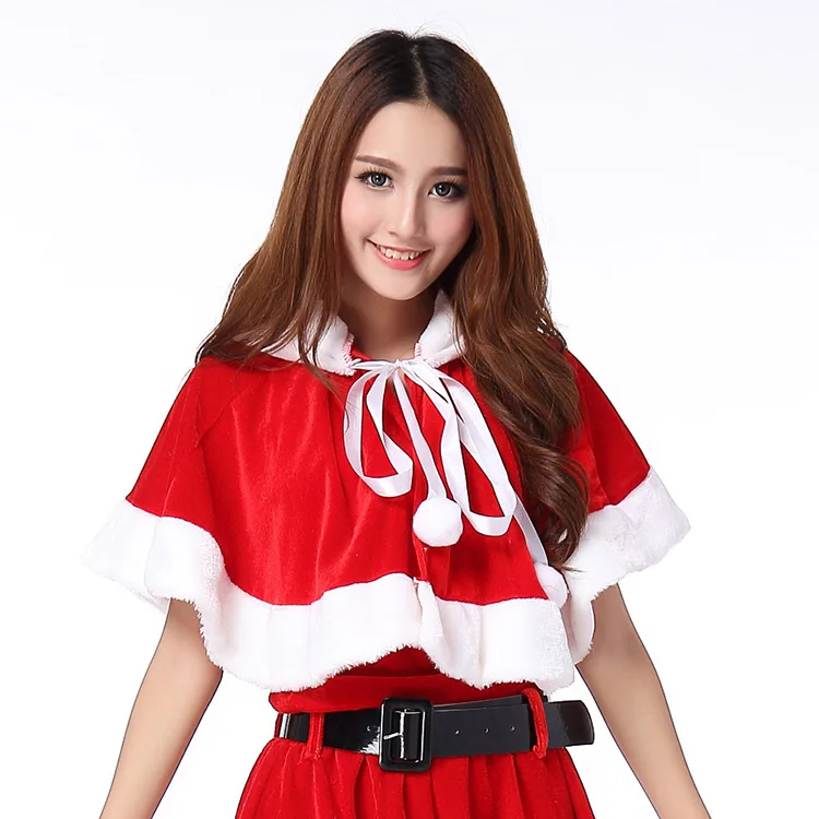 

Woman Festival Christmas New Year Xmas Red Cloak Shawl Girls Halloween Cosplay Costume Princess Party Role Play Make Up Outfit