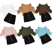 toddler solid color outfits baby girl long sleeve round neck pompom knitwear sweater button skirt winter girls clothes