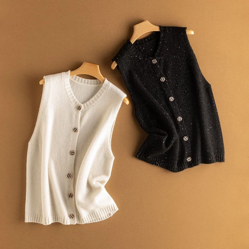 

Fashion high-end 100% pure cashmere knit vest single breasted cardigan for women