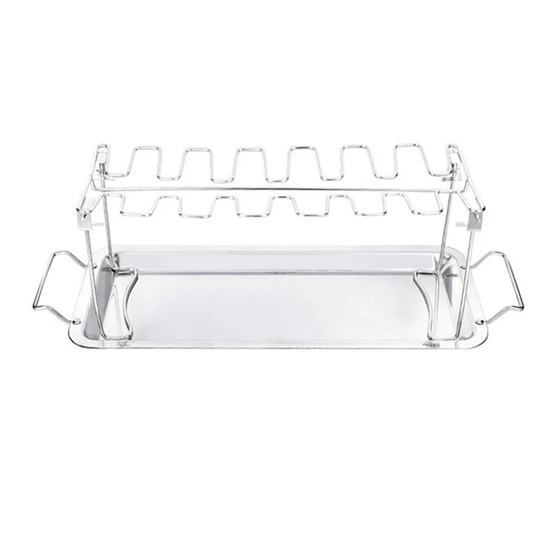 

Chicken Leg Wing Rack 14 Slots Stainless Steel Metal Roaster Stand with Drip Tray for Smoker Grill or Oven