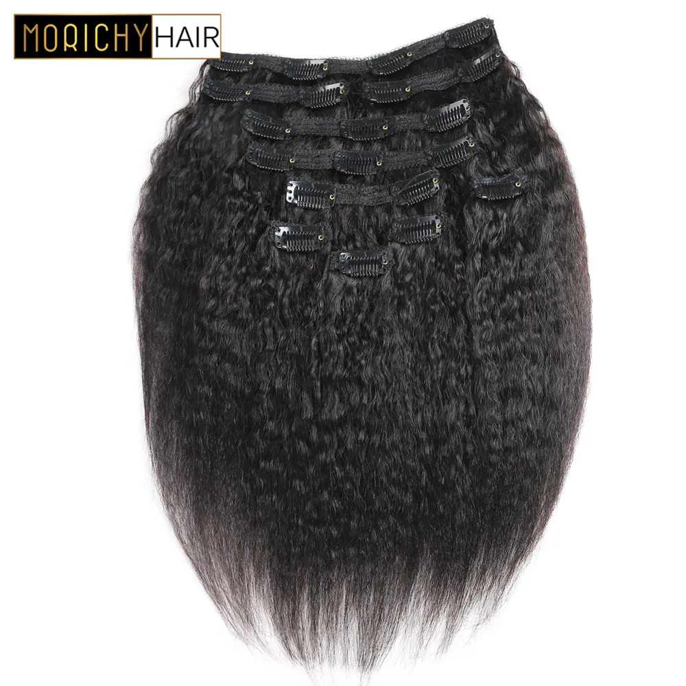 

Morichy Mongolian Kinky Straight Clip In Human Hair Extensions Non Remy Hair Natural Black Full Head 10Pcs/Set 120G