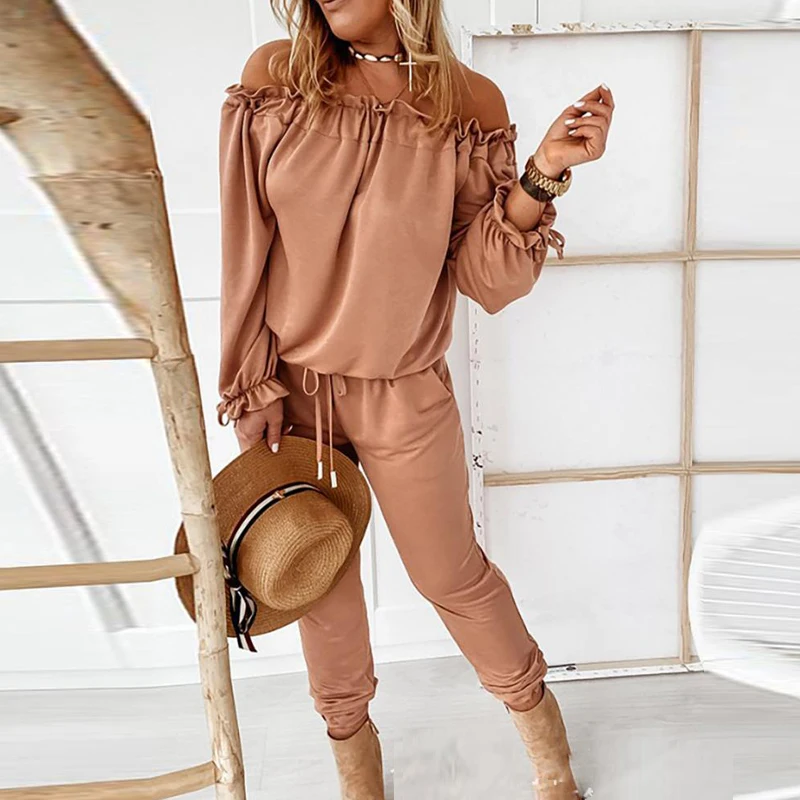 

Fashion Elegant Solid Off Shoulder Romper Playsuit Women Spring Summer Casual Pocket Cargo Pants Jumpsuit Female Loose Overalls