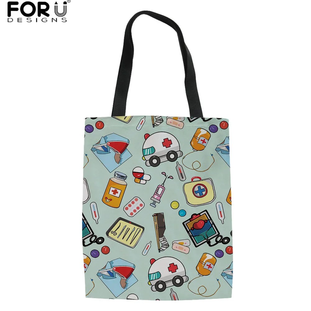 

FORUDESIGNS, Женская мультяшная медицинская Больничная холщовая Повседневная Льняная сумка-тоут, школьная сумка, женская модная сумка на плечо в...