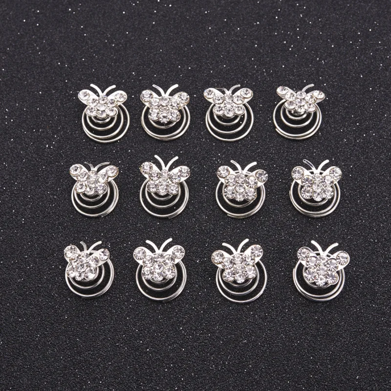 12pcs/lot Wedding Bridal Hairpins Rhinestone Pearl Flower Spiral Hair Pins Twist Clips for Women Bride Accessories |