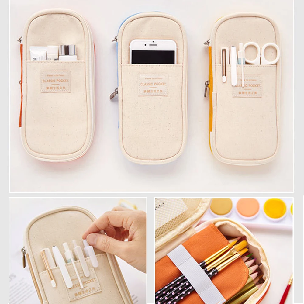Карандаш Чехол Макарон Цвет Натяжной двойной Слои большой Ёмкость пенал для