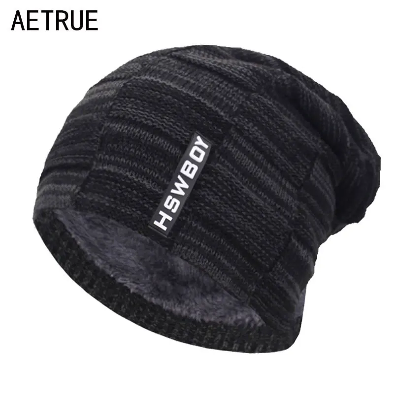 AETRUE брендовая зимняя Шапки для Для мужчин женщин шапочки шарф вязанные шапки