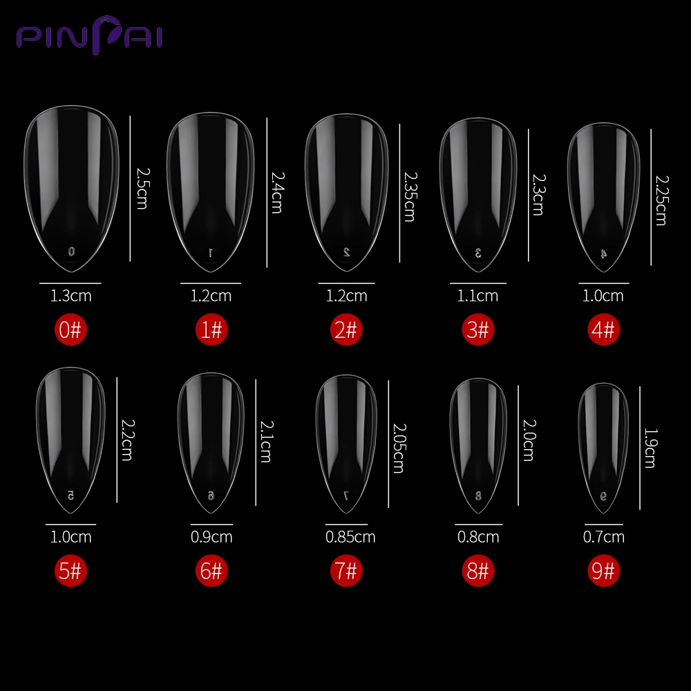 Pinpai 500 шт./пакет Длинная форма миндаля полное покрытие накладные ногти 10 Размер Смешанные акриловые накладные ногти Советы салонный и домашний Маникюр Инструмент для ногтей