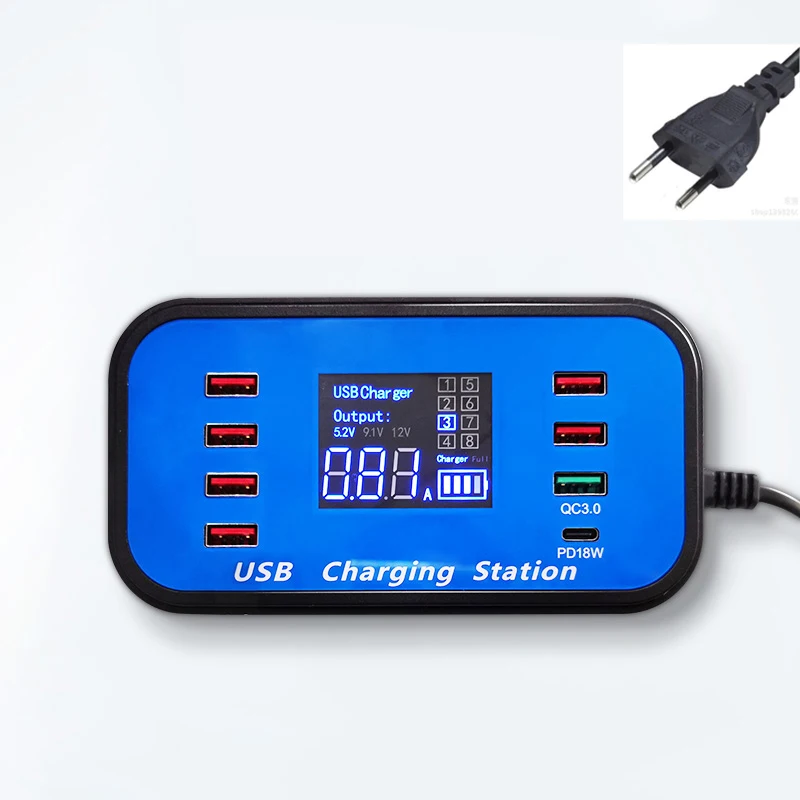 A11 QC3.0 Type-C PD18W планшетный телефон светодиодный цифровой дисплей 8 USB умное быстрое