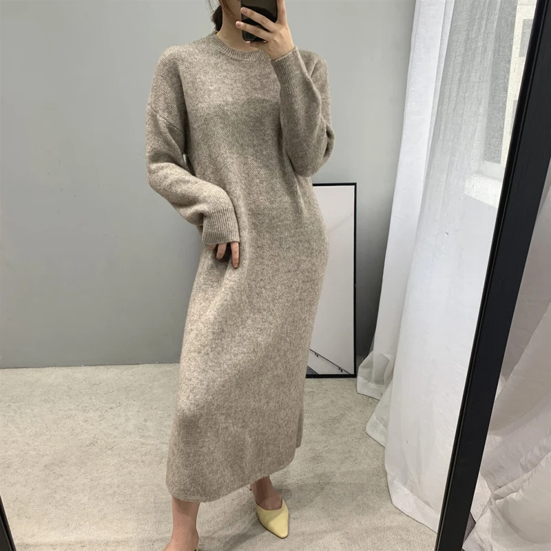 Осень зима новая утепленная одежда для детей Вязаный свитер платье женское с