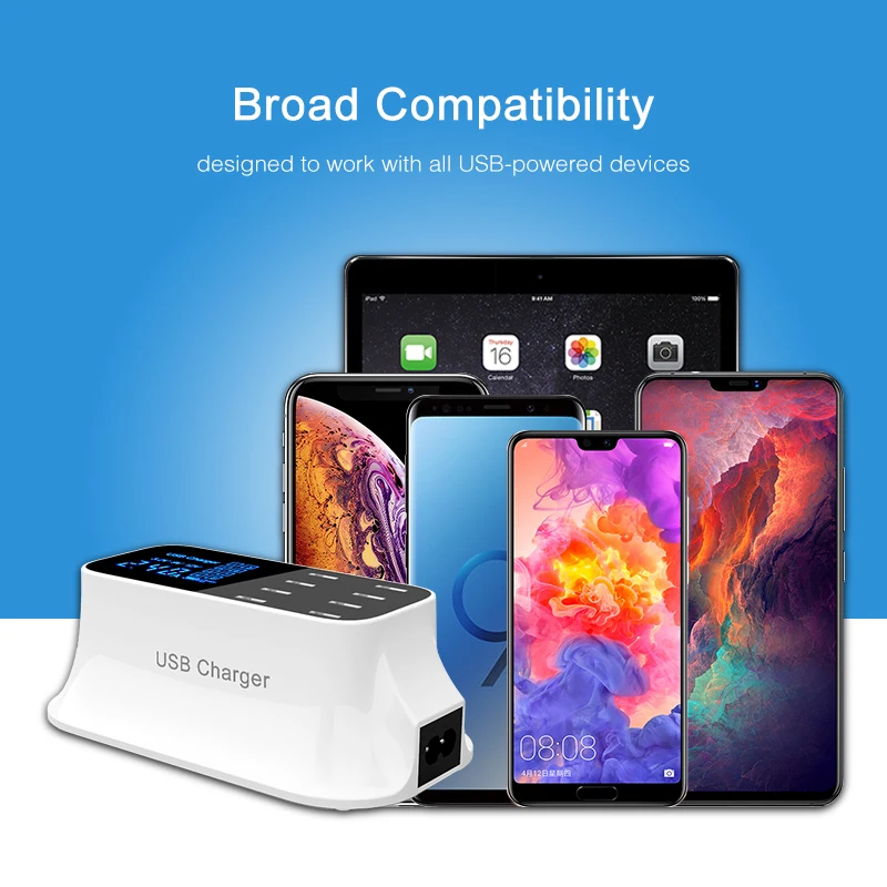 Умная зарядная станция 8 USB 40 Вт со светодиодным дисплеем многофункциональная