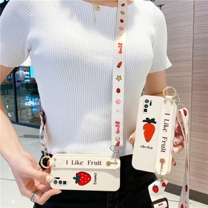 phone holder case for huawei p30 p40 mate 20 30 pro honor 8x 9x fruit square side cartoon soft tpu neck wrist strap lanyard case free global shipping