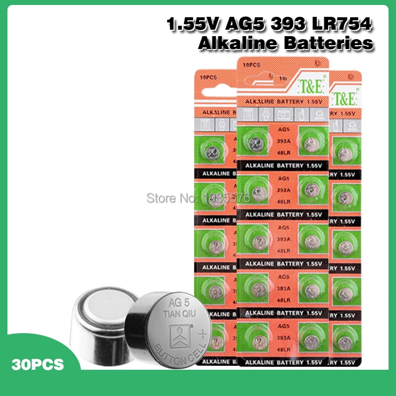 

Щелочные батарейки AG5 LR754, 1,55 в, 393 SR754 193 393A 48LR G5A AG 5, 30 шт.