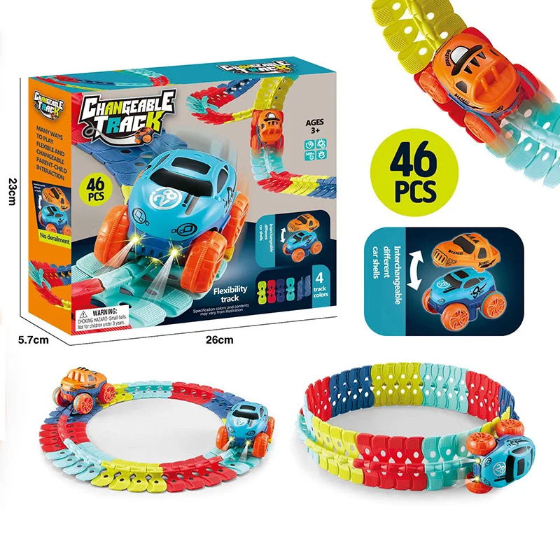 

Newly Changeable Track with LED Light-Up Race Car Flexible Assembled Track Birthday Gift for Kids Boys Girls Changeable Track