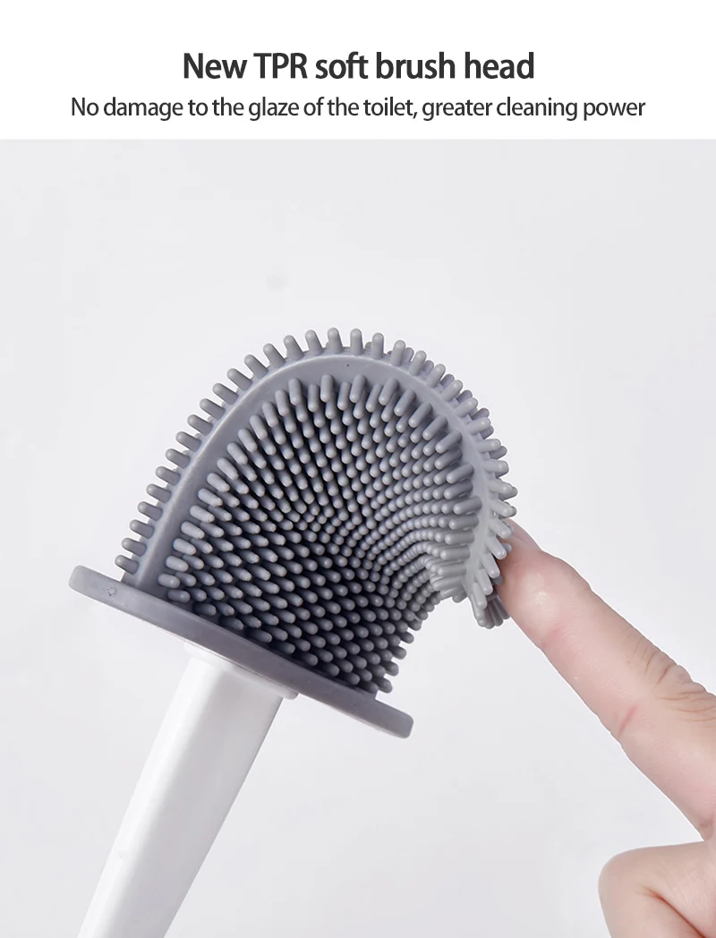 

4 Colors Toilet Brush Base Silicone Wc Flat Head Flexible Soft Bristles Brush With Quick Drying Holder Set Bathroom Accessories