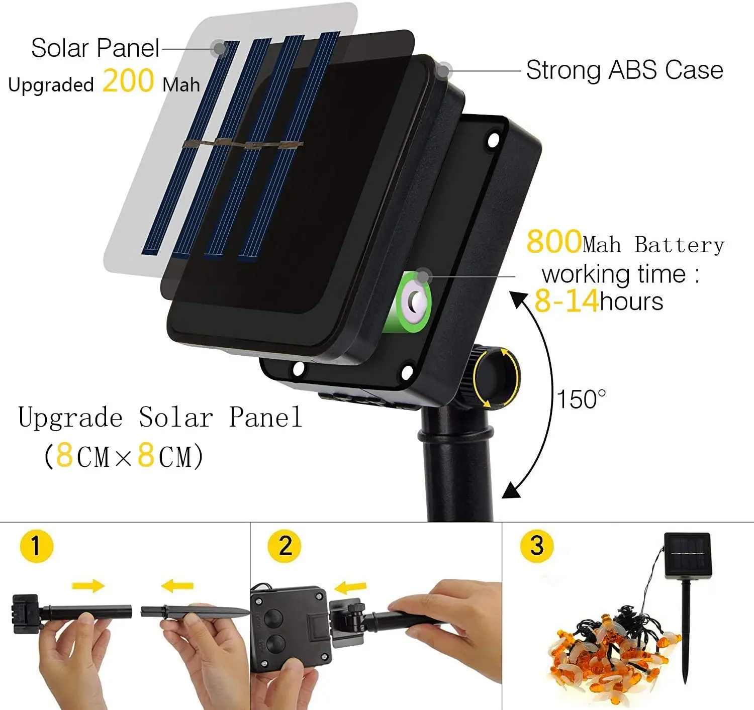 Садовая гирлянда на солнечной батарее 8 режимов водонепроницаемое уличное