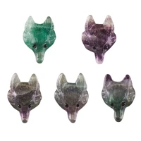 5pcs natural stone fluorite quartz aventurine crystal wolf head pendants charms for necklace diy jewelry making accessories