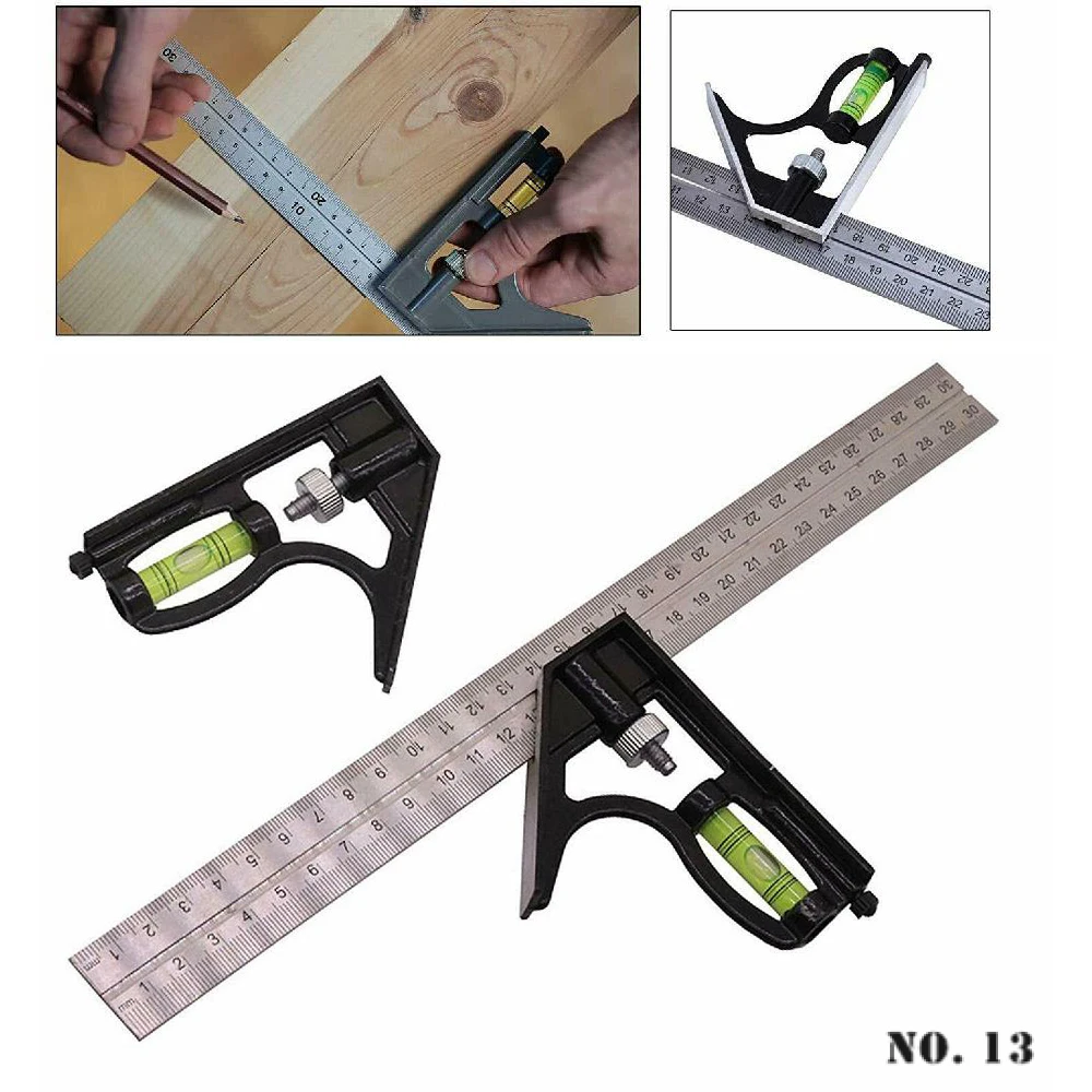 

DIY Movable Square Ruler Precise Measuring Tools Aluminium Combination Mobile Workshop Hardware Angle Spirit Level 12"/300mm