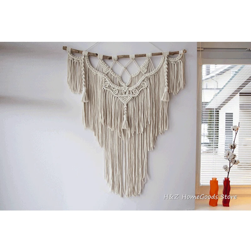 Большой размер гобелен из макраме настенное украшение в богемном стиле ручной