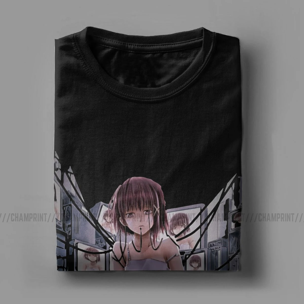 Lain Iwakura серийные эксперименты футболка для мужчин глитч Манга Девушка научная Fi