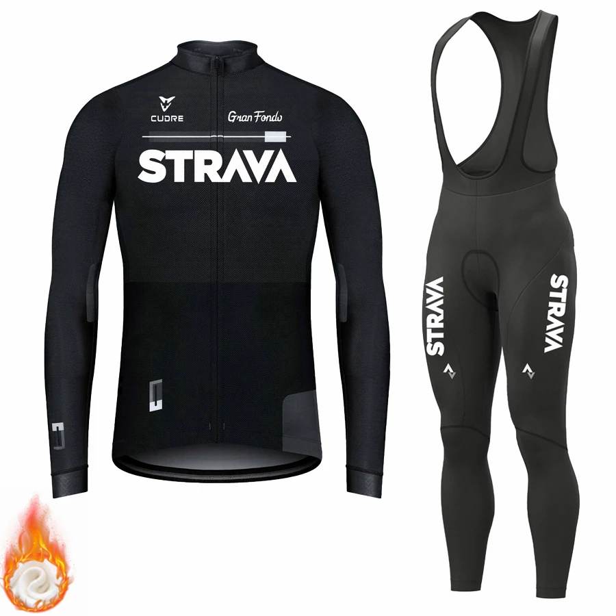 

STRAVA 2022 Winter Fleece New Cycling Jersey Set Mountian Bicycle Clothes Wear Ropa Ciclismo Racing Bike Clothing Cycling Set