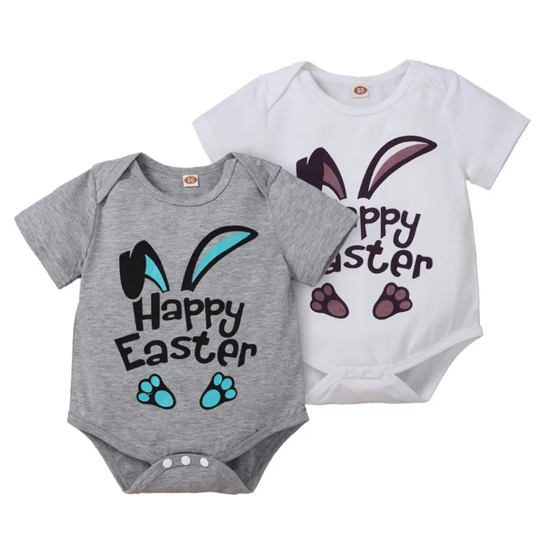 

New 2020 Infant Newborn Baby Boys Girls Romper Summer Short Sleeve O Neck Print Rabbit Letter Cute Baby Rompers Clothes Outfits