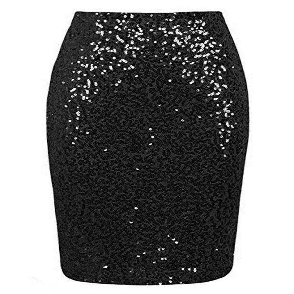 Сексуальные юбки карандаш женские с блестками высокой талией облегающие