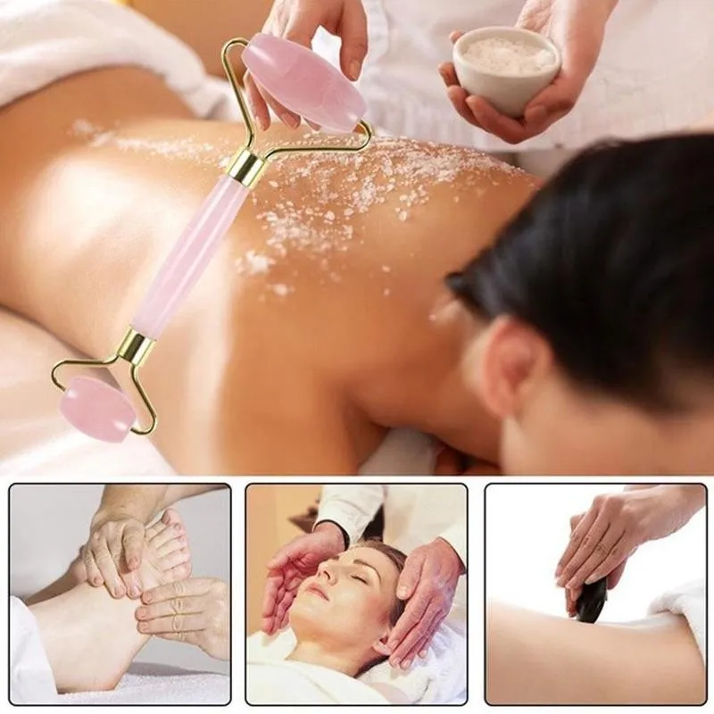 

2pcs/set Crystal Massage Roller Double Heads Hade Stone Gua Sha Scraper Board Face Lifting Wrinkle Remover Face Roller Massager