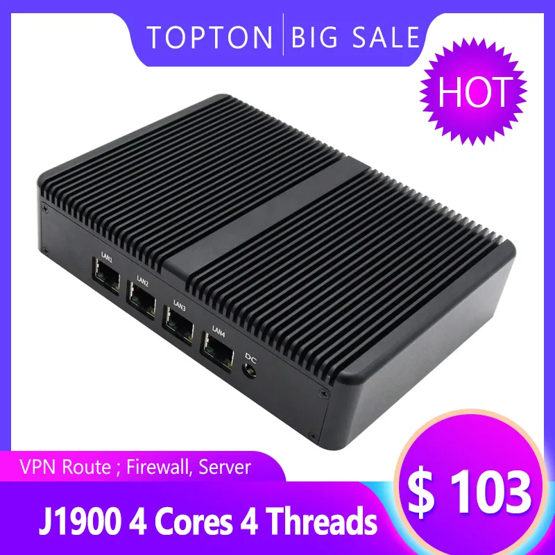 Мини ПК TOPTON 8 ГБ ОЗУ 64 Гб SSD 4 порта Intel LAN VGA 3 usb четырехъядерный процессор celeron j1900 2