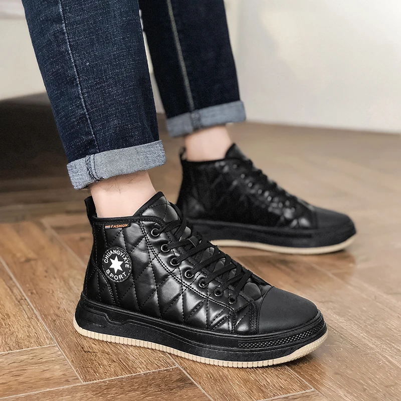 

Men Casual Shoes PU Leather Sneakers Male Fashion Shoes Man Street Leisure Black Shoes Zapatos De Hombre Footwear Adult Krasovki