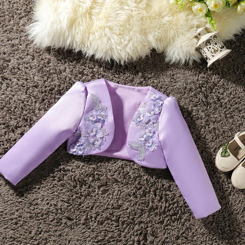 Fancy Baby Girl Cardigan Cotton Shrug Long Sleeves Coat Elegant Princess Floral Jacket For Party Wedding Pageant Party Birthday