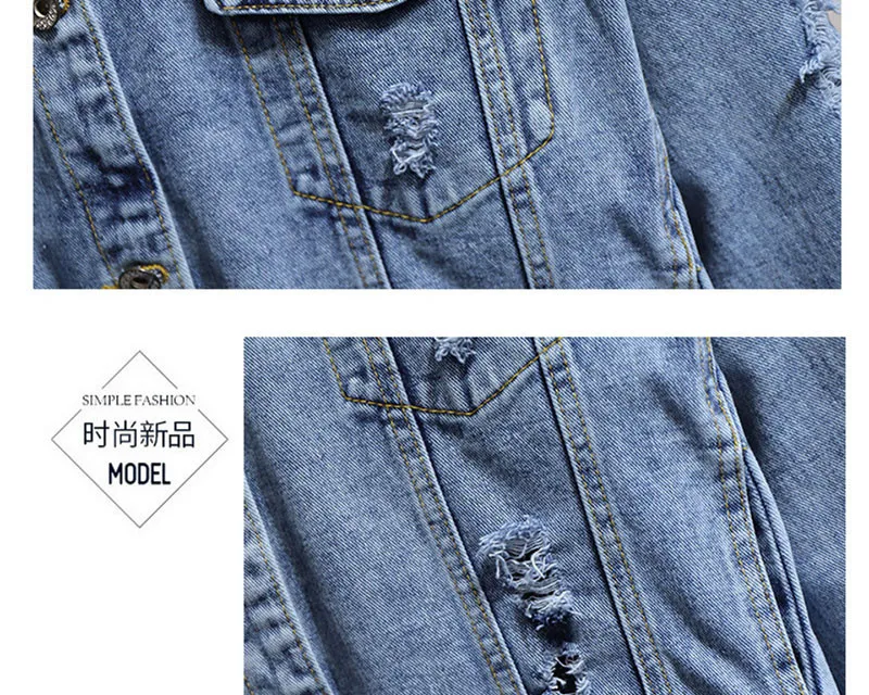 

CBAFU 2XL-6XL large size denim jacket women outwear long sleeve hole black blue denim coat plus size loose spring tops M172