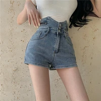 new high street fashion single breasted denim shorts women summer high waist zipper jean shorts ladies sexy skinny hot shorts