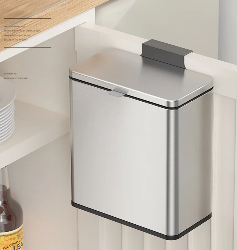 cabinet door hanging trash can with lid kitchen waste bin bathroom stainless steel garbage household recycle dustbin 3l6l free global shipping