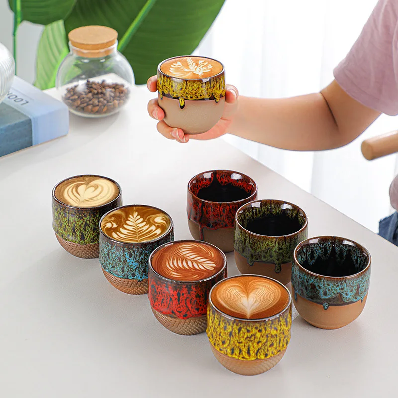 

Creative Japanese Flow Glaze Master Cup Kiln Change Espresso cup Coarse Pottery Retro Tea Cup pull flower ceramic cup