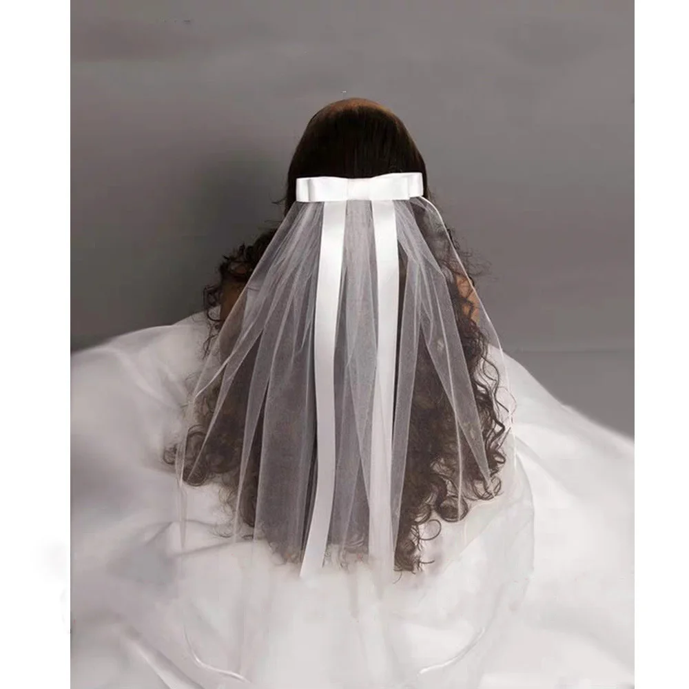 2019 Новый Белый Кот Дети Девочки Первое причастие Фата Тюль Лук с расческой