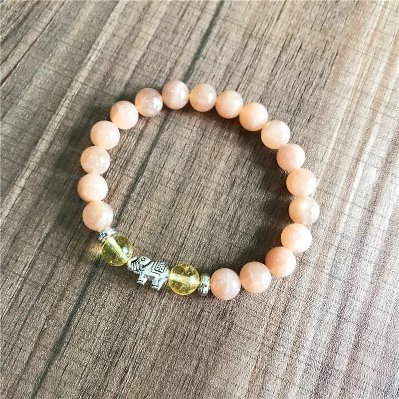 8 мм натуральный Солнечный камень и желтый кварцевый браслет со слоном браслеты