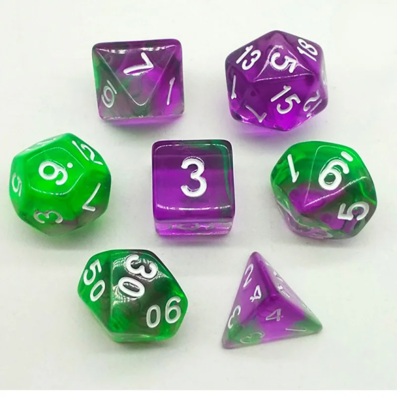 7 шт./компл. прозрачные двухцветные игральные кости 5 видов набор цифровых костей
