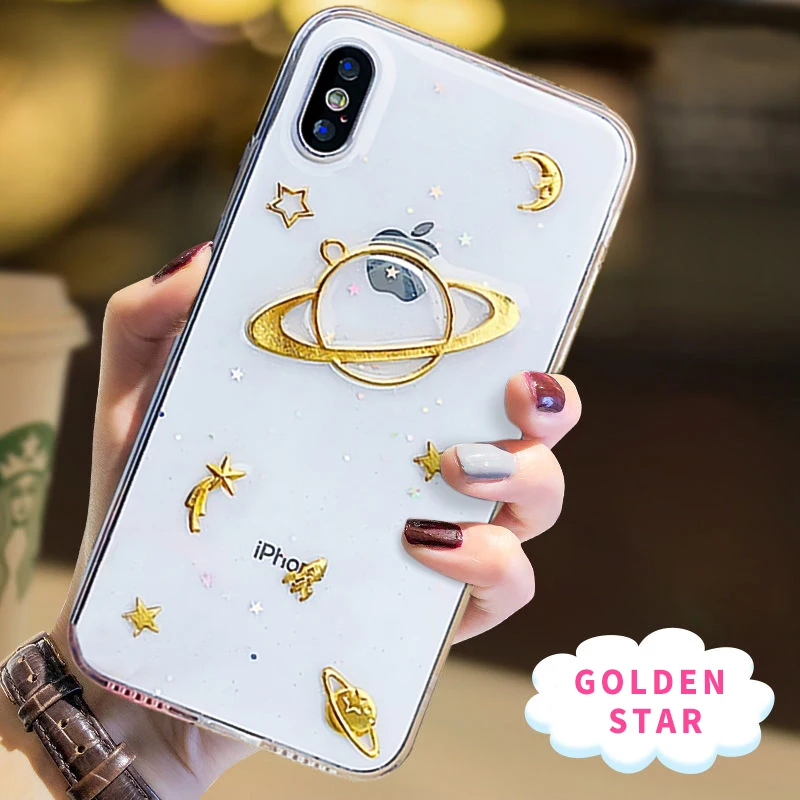Блестящий силиконовый чехол для телефона s iPhone X 3D космическая планета Луна Чехол