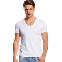 deep v neck t shirt for men low cut wide collar top tees male modal cotton slim fit short sleeve invisible undershirt