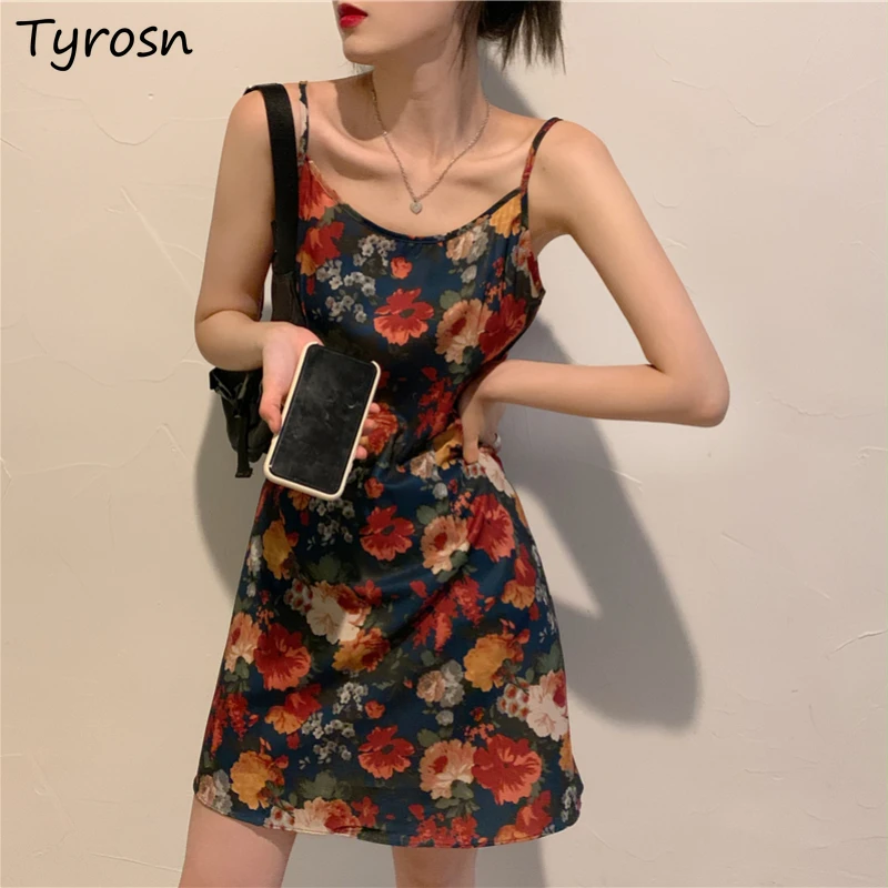 

Платье женское ТРАПЕЦИЕВИДНОЕ с цветочным принтом, милая уличная одежда без рукавов, элегантное мини-платье на бретелях-спагетти, в француз...