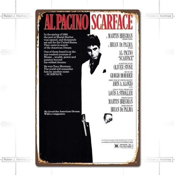 

Retro tin paintings Alpacino Scarface Vintage Retro Tin Sign Pin Up Metal Sign Metal Poster Metal Decor Wall Stier Wall Sign