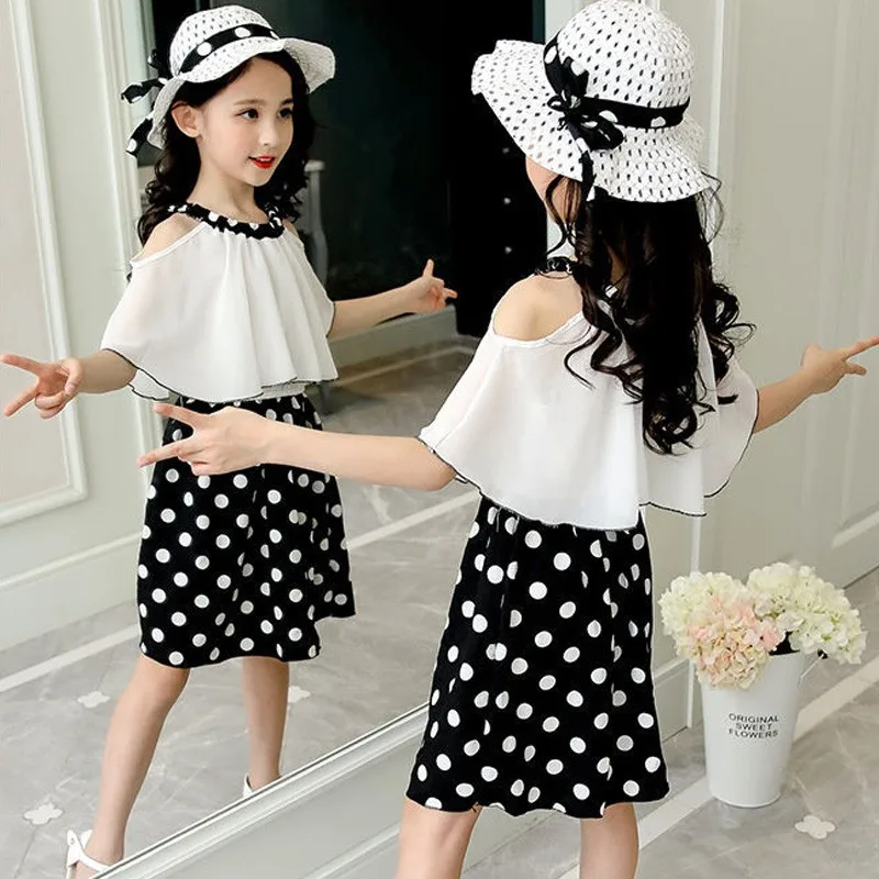 Off Shoulder Children Princess Dress Sundress For Girls Summer Chiffon Floral/birthday/beach Dress 6 8 9 10 Years School Outfit